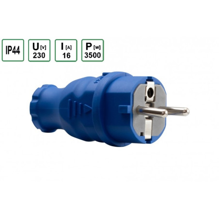 Wtyczka gumowa przenośna 230V 16A IP44 niebieska