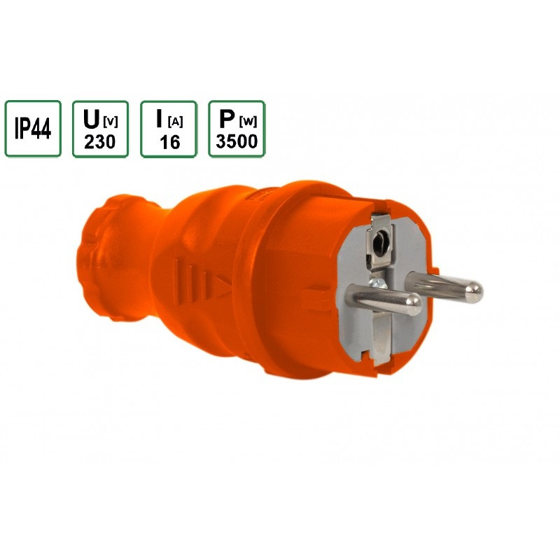 Wtyczka gumowa przenośna 230V 16A IP44 pomarańczowa