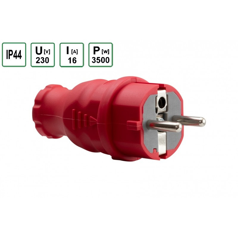 Wtyczka gumowa przenośna 230V 16A IP44 czerwona