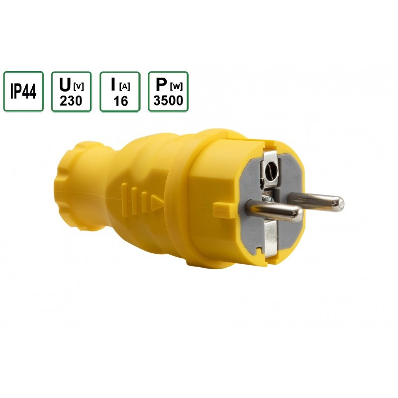 Wtyczka gumowa przenośna 230V 16A IP44 żółta